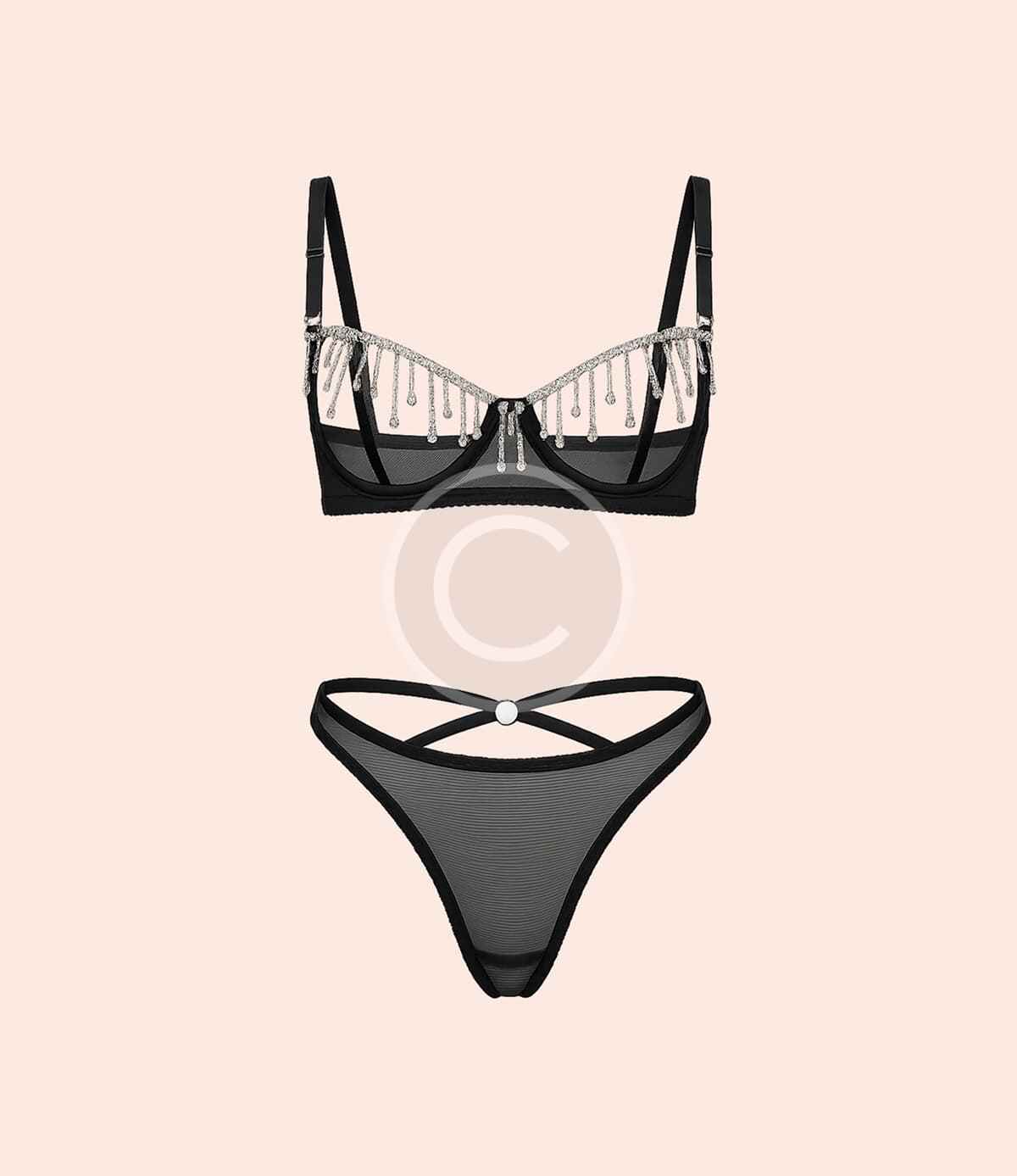 Sheer rhinestone lingerie set