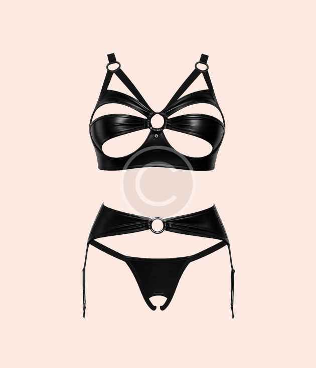 Black vinyl strappy set